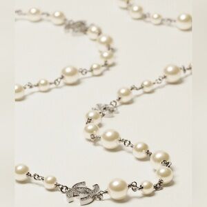 CHANEL Necklace Silver&Pearly white